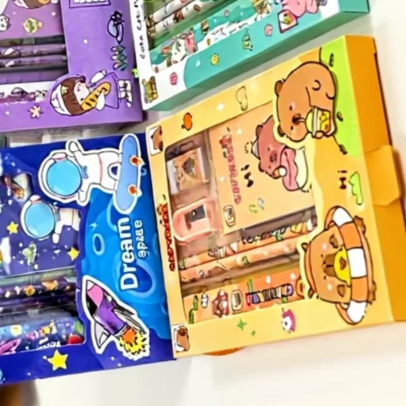 6Pcs/Set Cute Cartoon Capybara Pencil Stationery Set Kawaii Eraser Pencil Sharpener Children Student Stationery Supplies