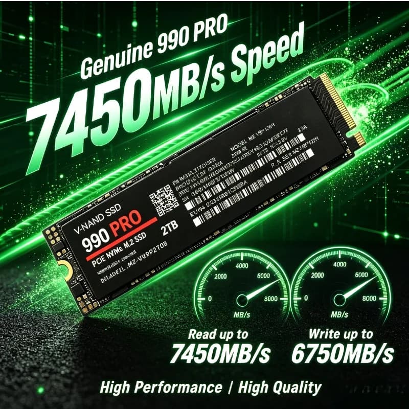 New 990 PRO NVMe M.2 2280 PCIe Gen4 SSD 512GB‑4TB, 7450MB/s Read SSD, Ideal for DIY Desktop & High‑Performance Notebook