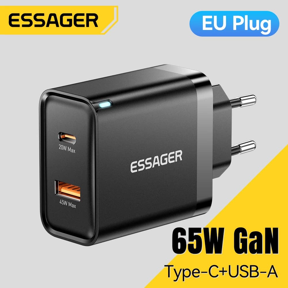 Essager 65W GaN Charger Quick Charge QC4.0 PD3.0 USB Type C Charger Portable Fast Charger For Laptop iPhone 15 14 13Pro MacBook