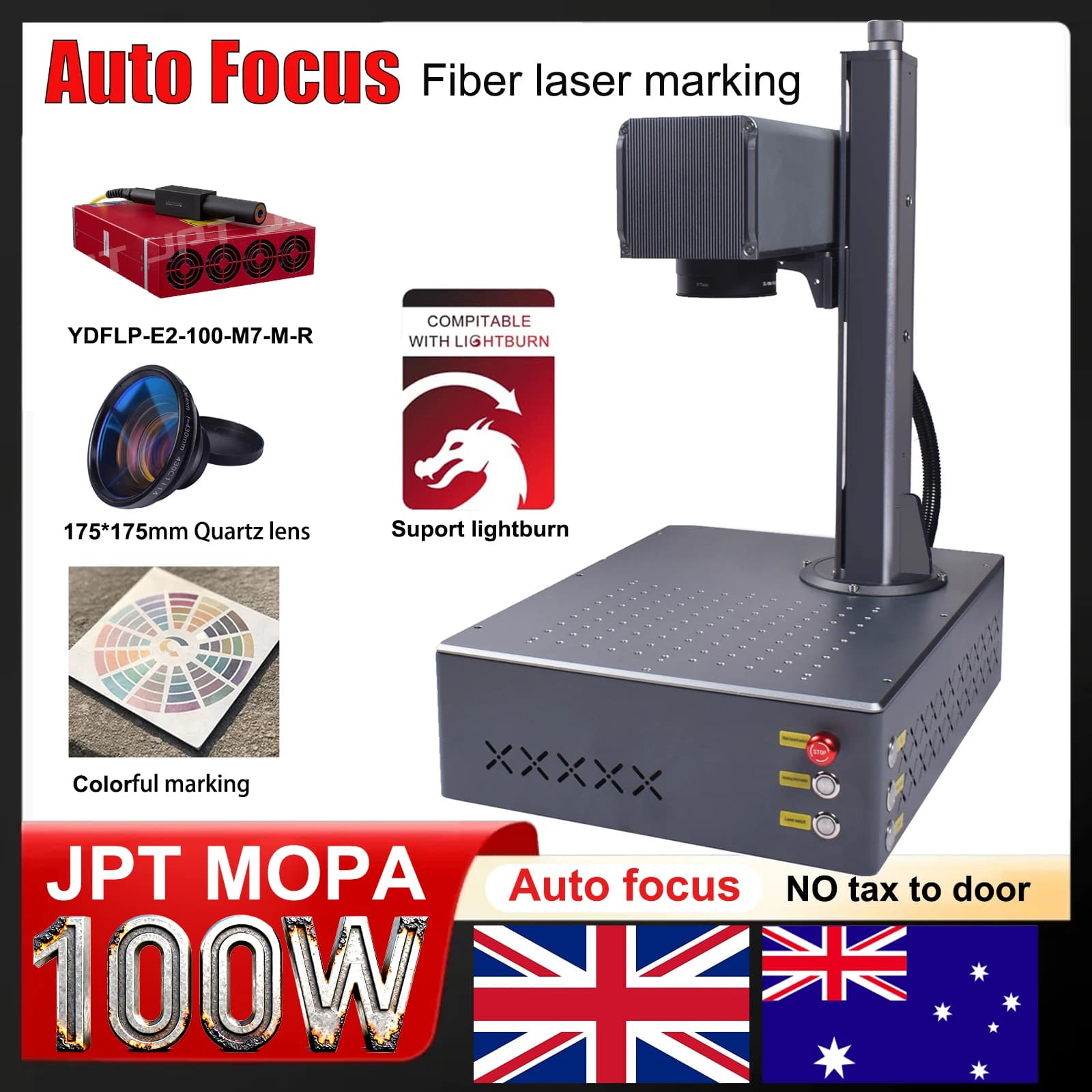 Automatic Focus JPT Mopa 60W/100W Laser Marking Machine for Laser Marking Zaxis Electric Elevator Target 175x175mm
