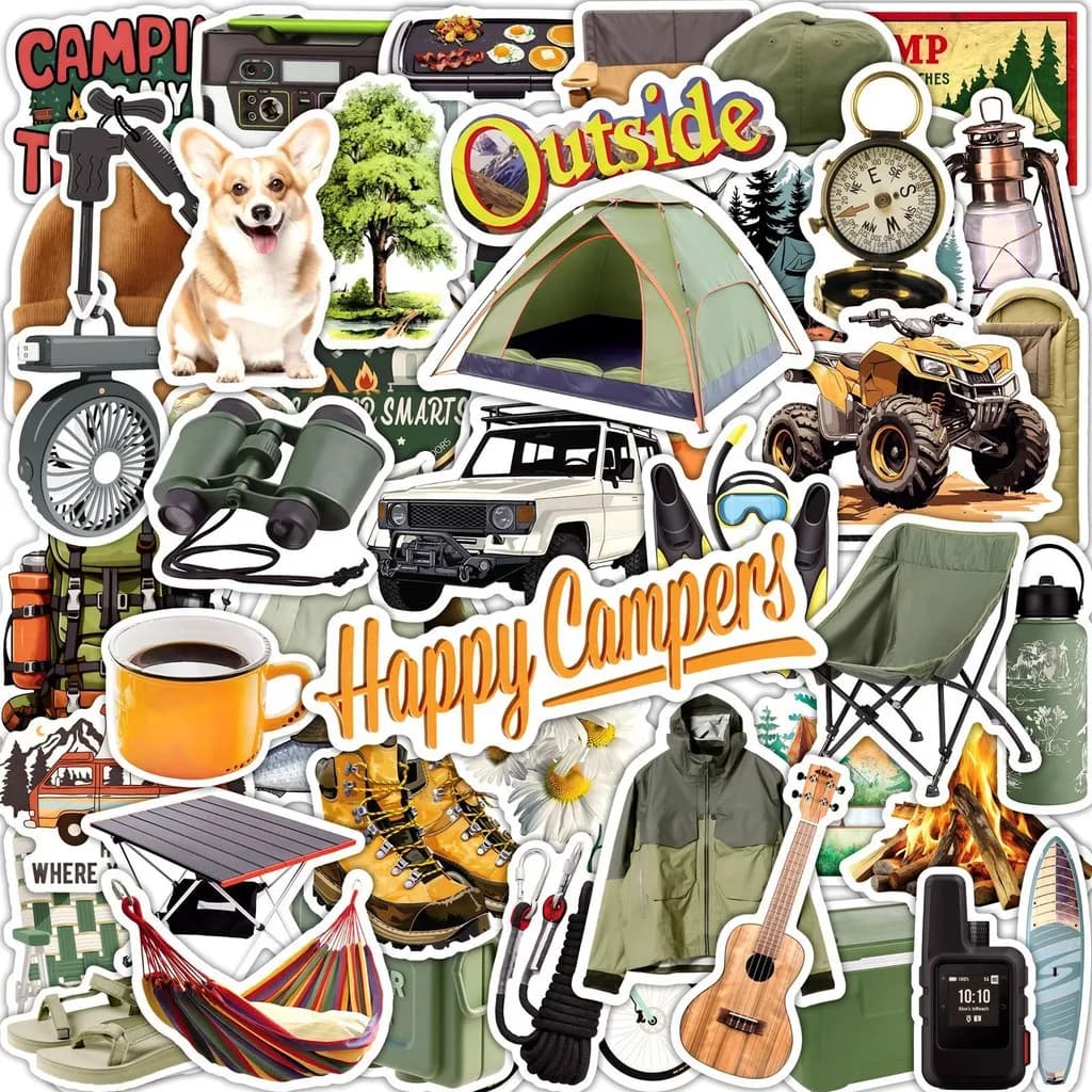 50 pezzi nuovi adesivi da campeggio all'aperto - decalcomanie decorative impermeabili per tende da campeggio, auto, telefoni BulingBulingStickers Store