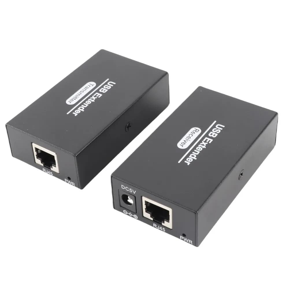A Pair of Single Ethernet Cat5e 6 7 USB Extender with 4 USB 2.0 Hub for US Plug RJ45 Extender Transmit 120m Range