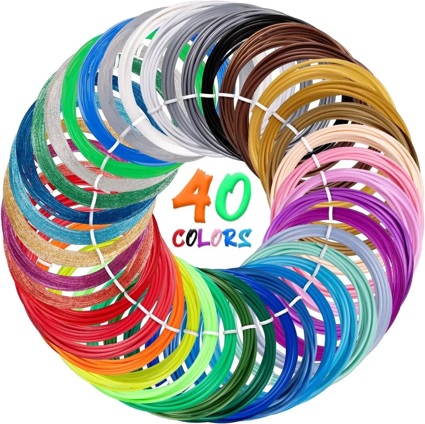 40 Colors PLA 1.75mm 3D Pen Filament Refills - Compatible with Most 3D Pens & Printers