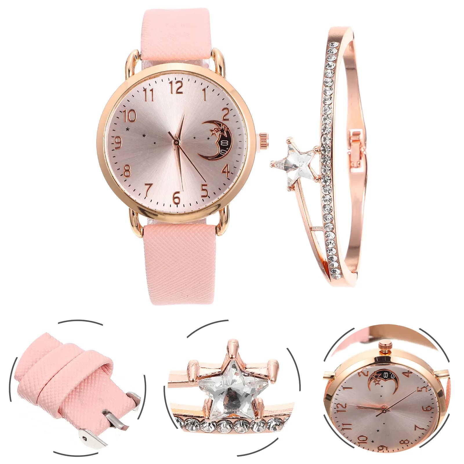 1Set Moon Star Design Women Wrist Watch Exquisite Bracelet Stylish Festival Gifts Women Watch Moon Bracelet Decor