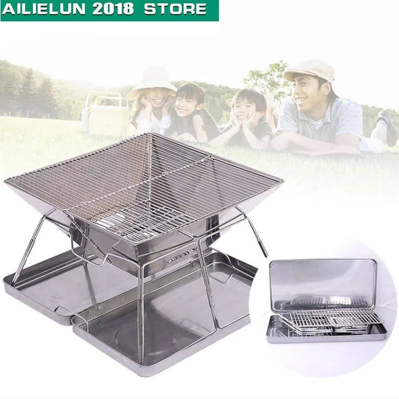 Griglia per barbecue portatile Stufa a carbone Strumento per barbecue da campeggio Pieghevole da campeggio Picnic Griglia Scaffale Supporto per cucina da escursionismo all'aperto
