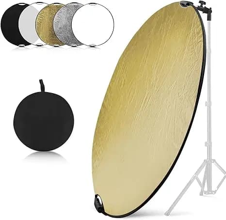 Riflettore di luce fotografica da 43 pollici/110 cm, riflettori diffusori portatili pieghevoli 5 in 1 Traslucidi, argento, oro, bianco e nero