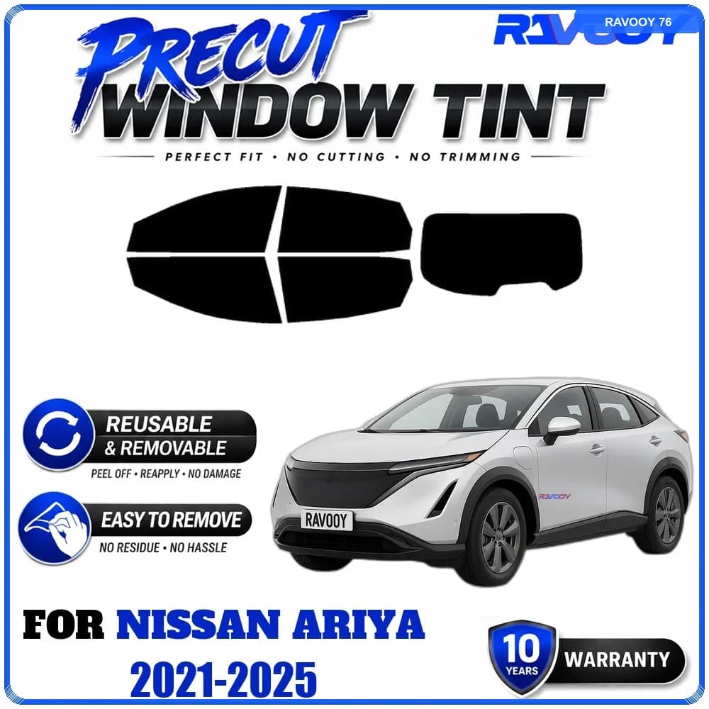 RAVOOY Precut Window Tint, Reusable Removable EPU Film, Custom Fit for Nissan Ariya 2021-2025, UV Heat Protection