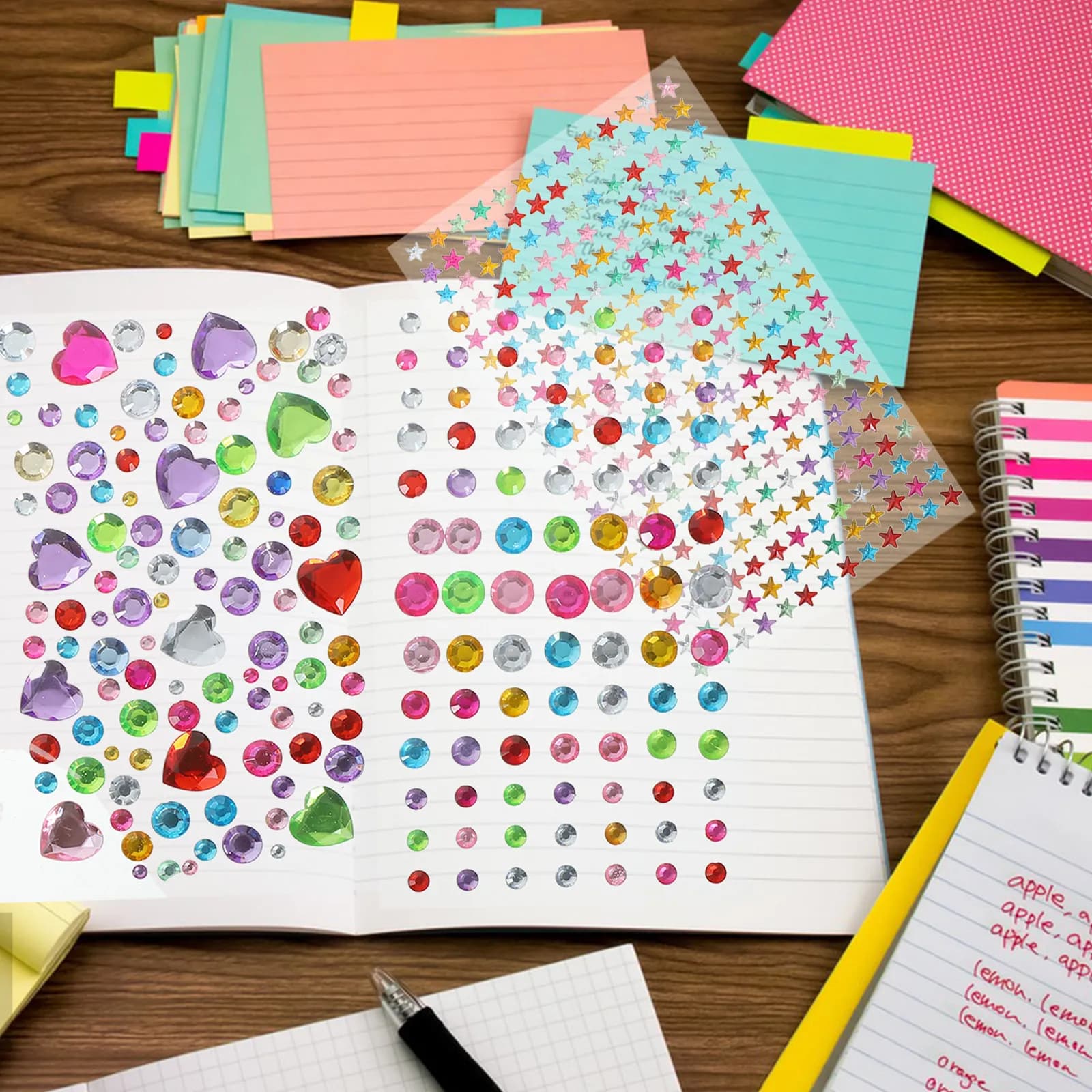 6 Sheets Safe Non Toxic Acrylic Gem Stickers DIY Decorative Bling Stickers for Stationery Box Picture Frame Laptop Notebook