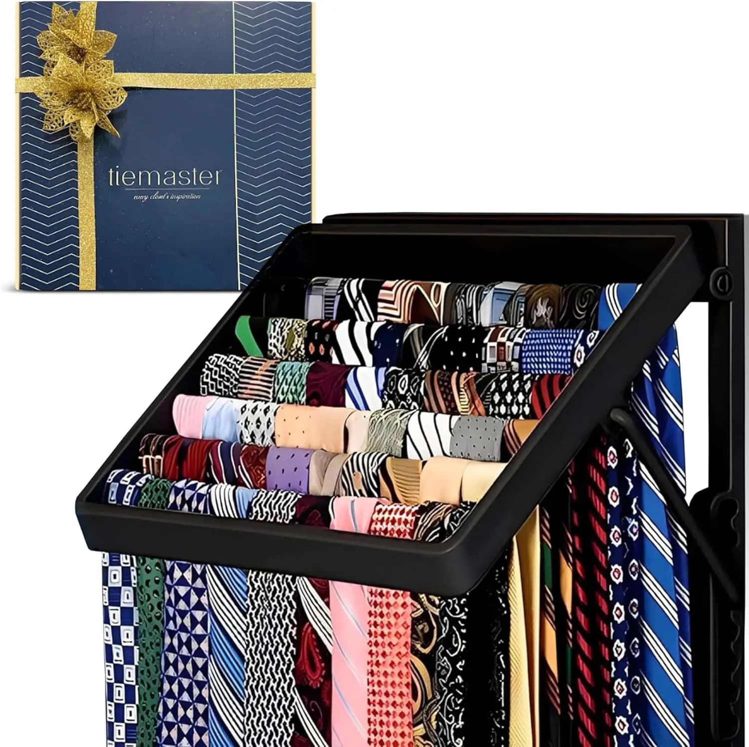 Organizer for Ties and Scarves, Contains 60 Pieces with Belt Hooks, Easy Installation, Design Without Batteries for Men and Women