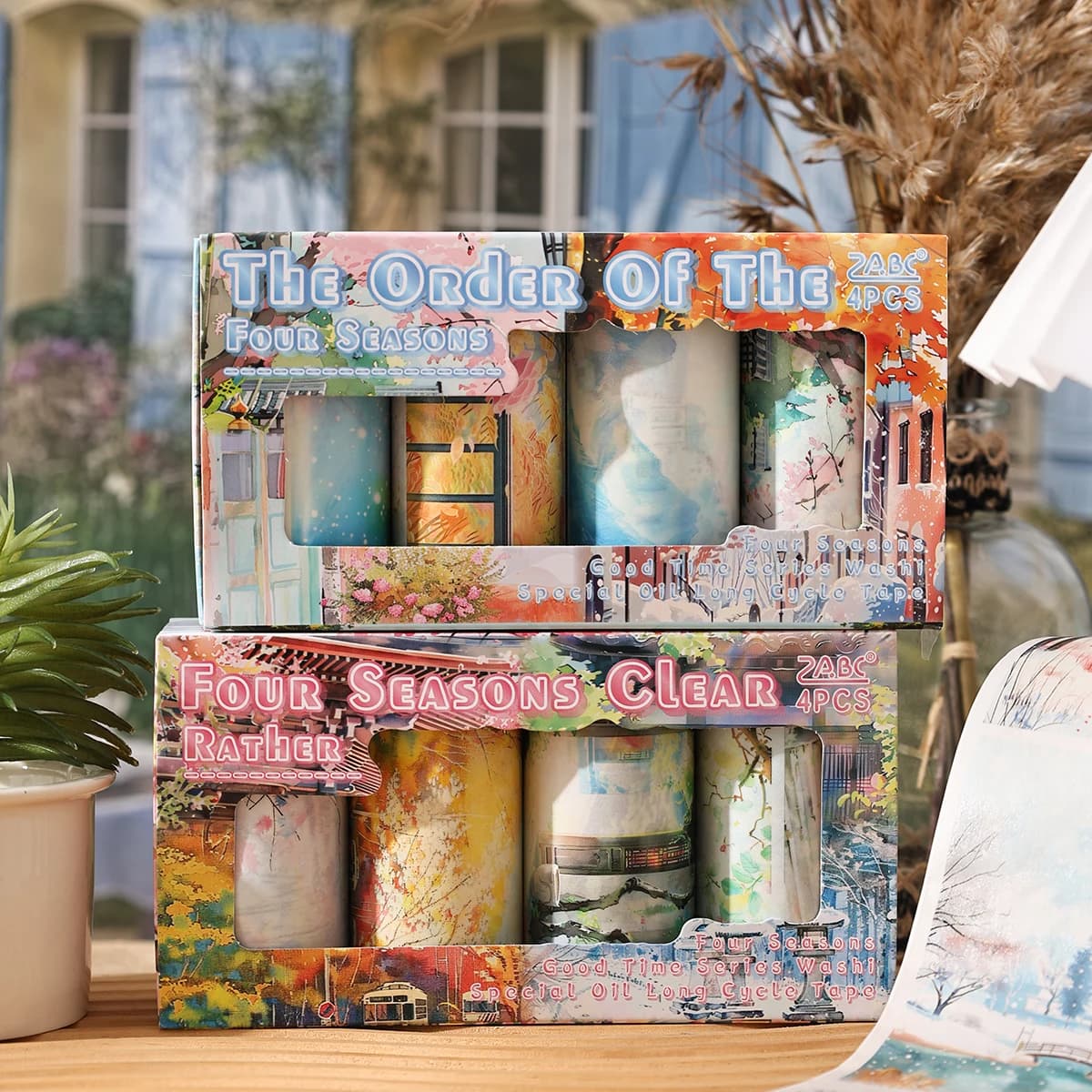 4 rotoli/scatola, fiori di piante creative e nastro washi, adatto per quaderni fai-da-te, decorazioni per scatole regalo, squisite ed eleganti