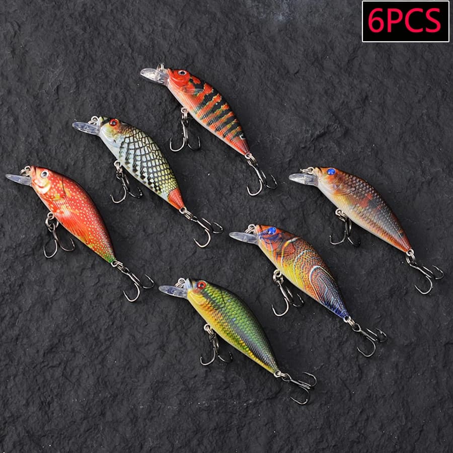 6 Pezzi Esche Artificiali Rigide Tipo Jerkbait Minnow Wobbler per la Pesca a Traina di Lucci, Persici e Carpe - Attrezzatura da Pesca Swimbait Crankbait