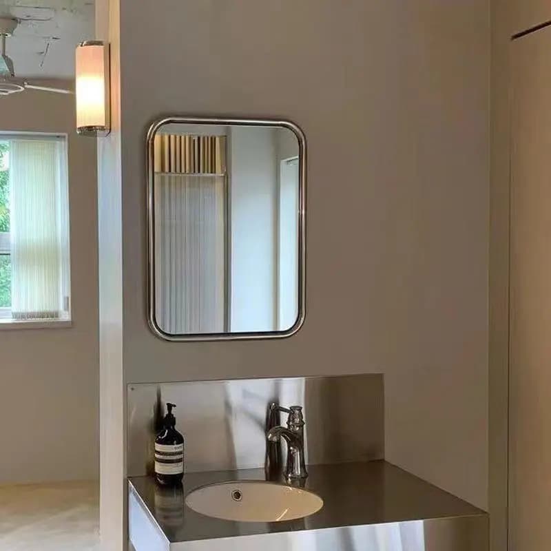 Specchio da bagno in acciaio inossidabile, specchio cosmetico quadrato per camera da letto montato a parete per trucco da tavolo ad alta estetica