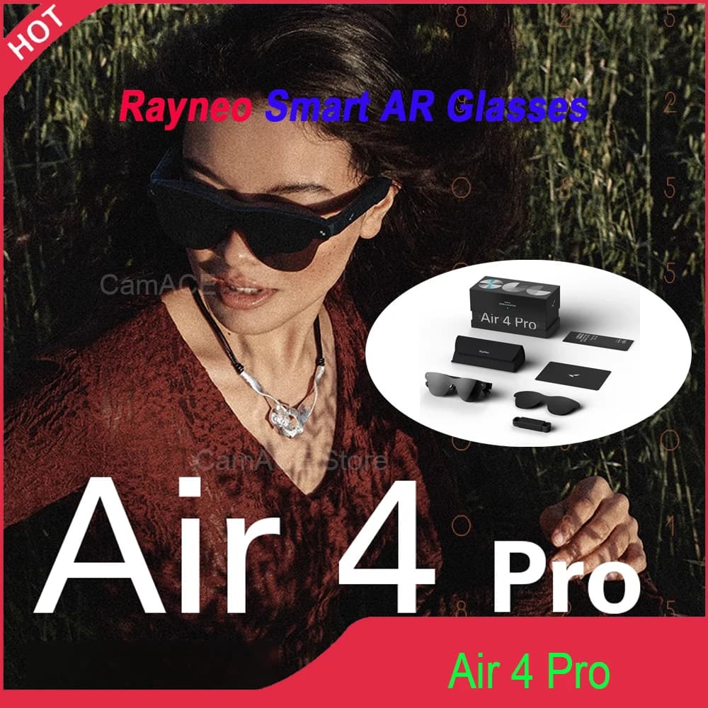 Occhiali AR a comando vocale Rayneo Air 4 Pro 3G - Impermeabile IPX-5, fotocamera 4K, navigazione vivavoce, leggero, auricolare