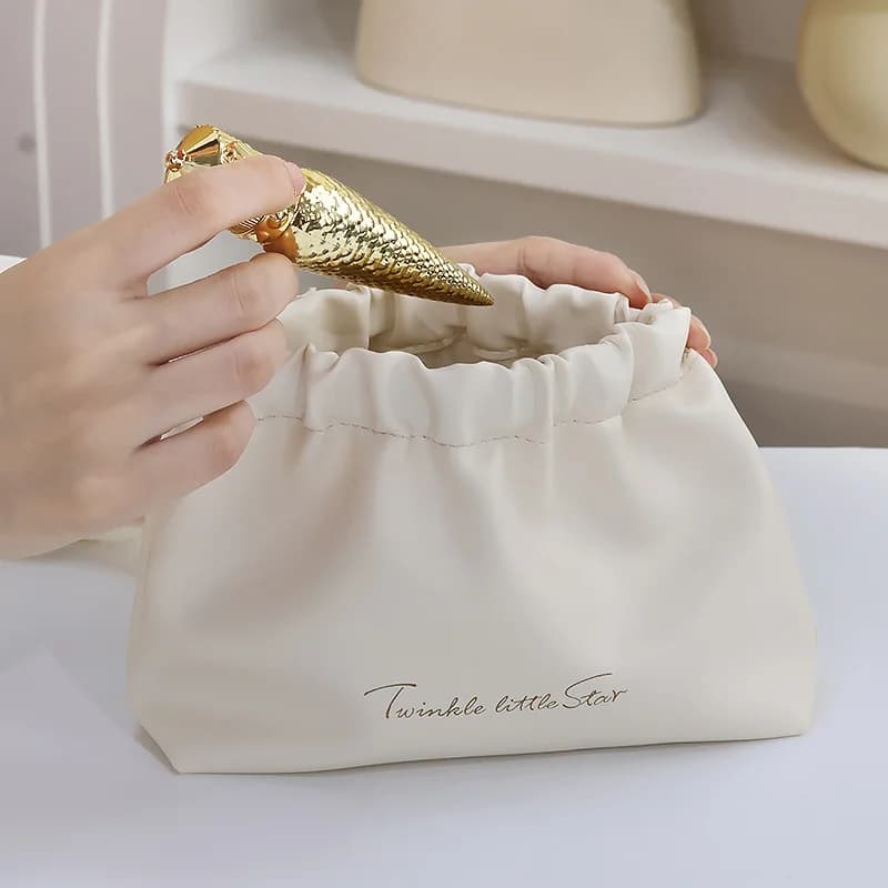 Wrinkled makeup bag with high value portable waterproof red envelope Travel bag for PU washing Mini transport cosmetic bag