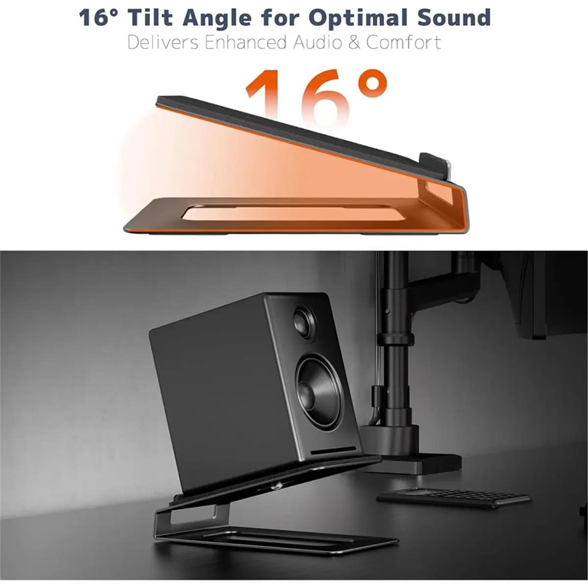 L73A NEW 1 Pair Desk Speaker Stand with Anti- 16° Tilt Angle Space-Saving Stand for PC Speakers for Studio Monitor