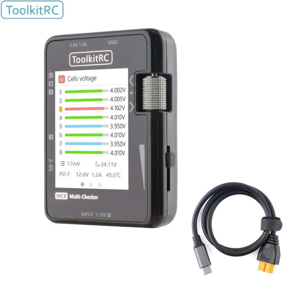 ToolkitRC MC8 Mini Size Checker 32-bit Multi-Checker Output PWM Reading PPM SBUS with USB-C fast charging cable