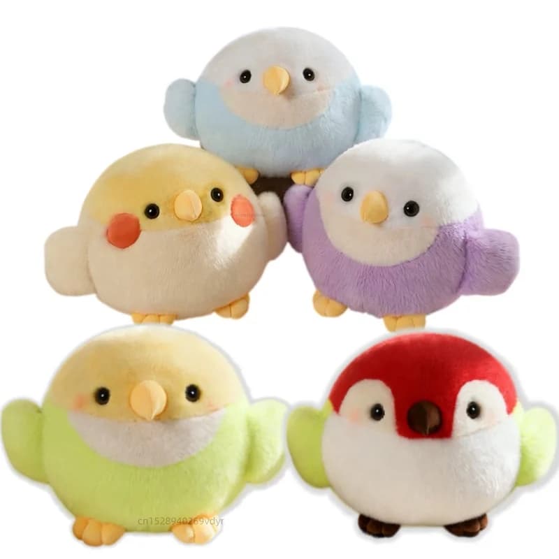 Cute Round Bird Plush Toy Soft Fluffy Ball‑Shaped Parrot Stuffed Animal Doll Small Bird Plush Keychain Pendant Bag Decor Gift