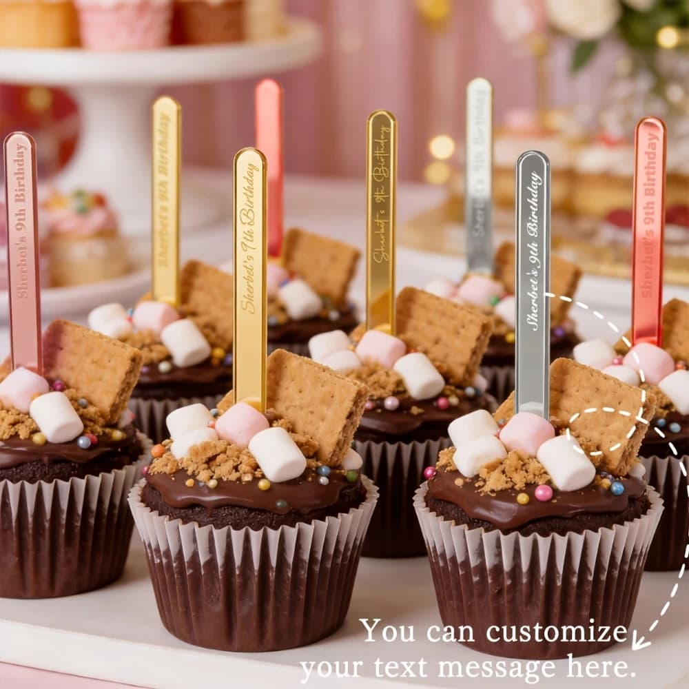 Personalized acrylic cake sticks, popsicle sticks, mirror acrylic cake decorations, laser-engraved name/birthday text cupcake to