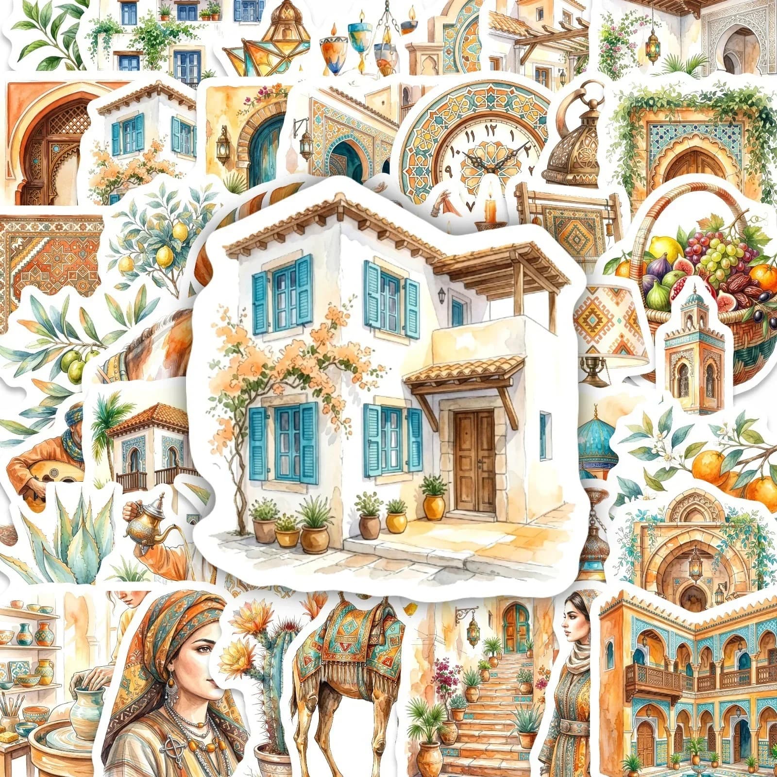 50 Pezzi di Adesivi Impermeabili in Stile Mediterraneo Marocchino, Decalcomanie per Diari, Tazze e Tablet