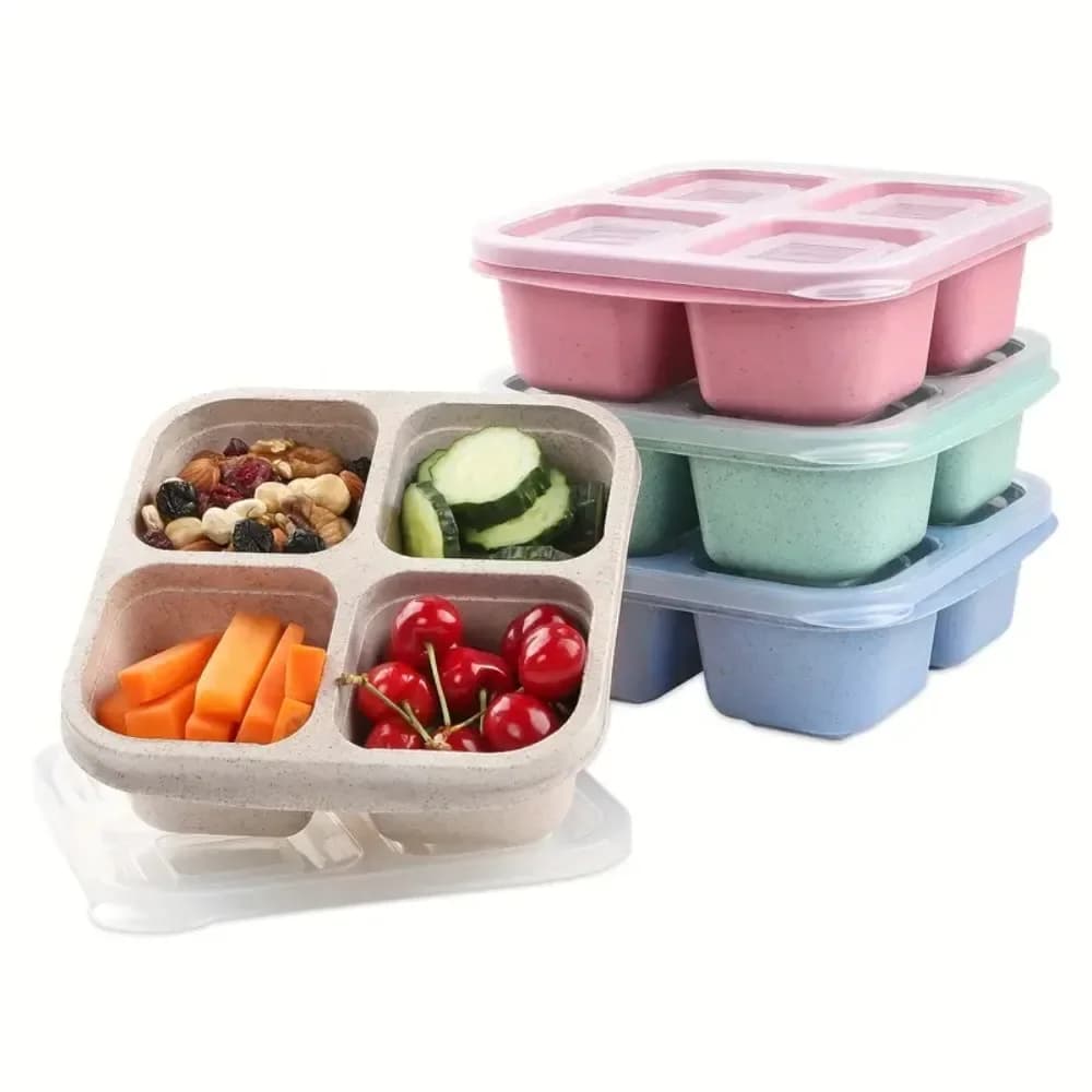 Contenitori per Snack a 4 Scomparti, Contenitori Riutilizzabili per Preparazione Pasti, Portatili per Bambini e Adulti, Bottiglie per Conservazione Snack, Utensile da Cucina