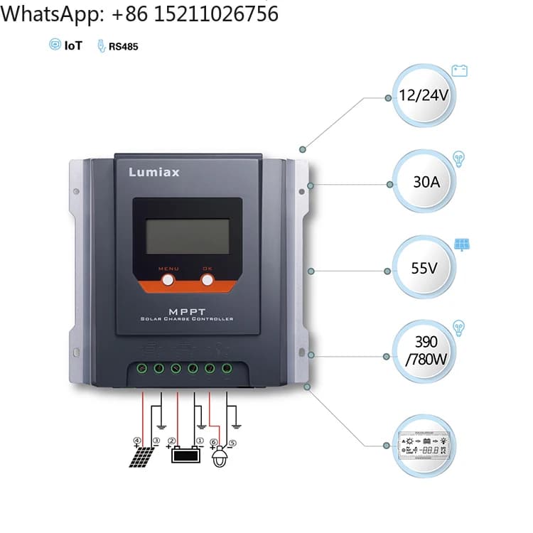 Lumiax 12V 24V 30A Buon prezzo bluetooth RS485 Pannello Alimentazione a batteria MPPT Controller per caricabatterie solare