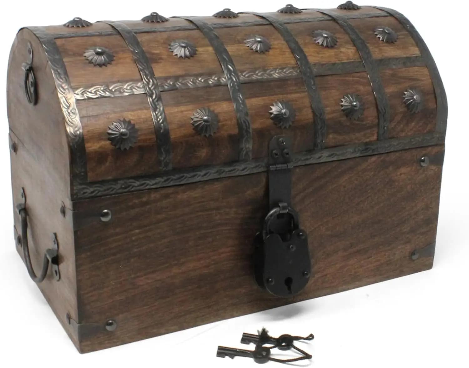 Baule del Tesoro Pirata Fatto a Mano con Serratura e Chiavi Scheletro, Scatola in Legno per Premi per Bambini e Decorazioni per l'Aula - Misura Grande