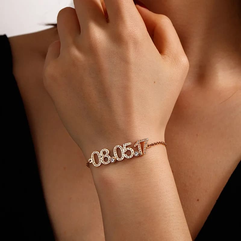 Nextvance Bracciale personalizzato con data personalizzata scintillante per donna Uomo Acciaio inossidabile Zircone Catena da polso Gioielli Regali di Natale