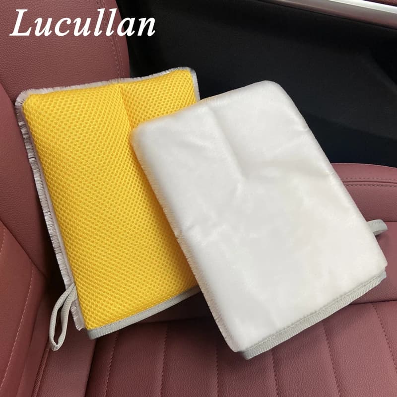 Lucullan guanto per lavaggio interno a doppio lato + fibra di rete in microfibra per la pulizia di pelle, plastica, vinile, vetro