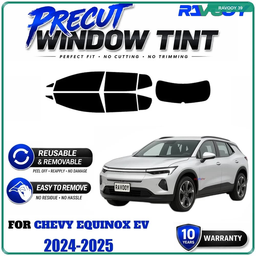 RAVOOY Precut Window Tint, Reusable Removable EPU Film, Custom Fit for Chevy Equinox EV 2024-2025, UV Heat Protection