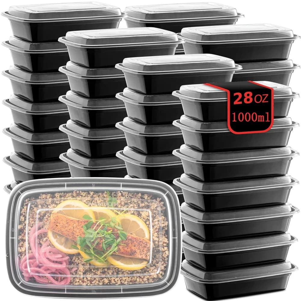 Contenitori Monouso da 28OZ per Preparazione Pasti, Adatti al Microonde, Contenitori per Alimenti con Coperchi, Scatole Bento in Plastica Usa e Getta per Asporto