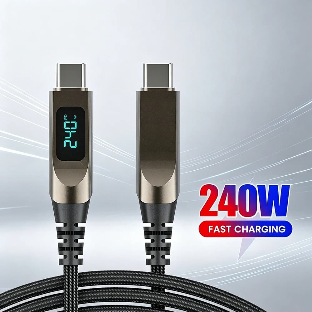 240W Digital Display USB C Cable Fast Charging Phone Charger Wire For iPhone Samsung Xiaomi Huawei Type C to Type C Quick Cable
