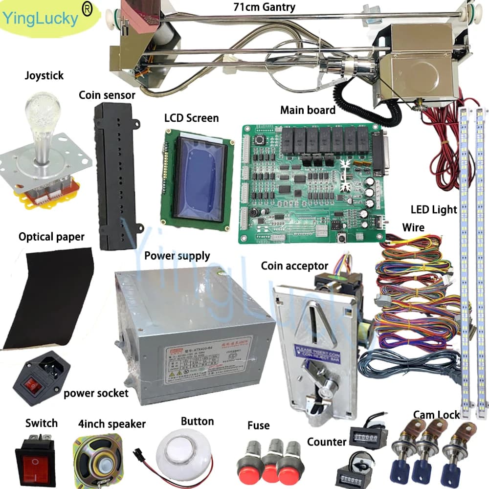Gru Distributore automatico artiglio Kit macchina Set fai da te Gioco da tavolo 71 cm Gantry Claw Power Joystick Pulsanti LED Sensore gettoniera