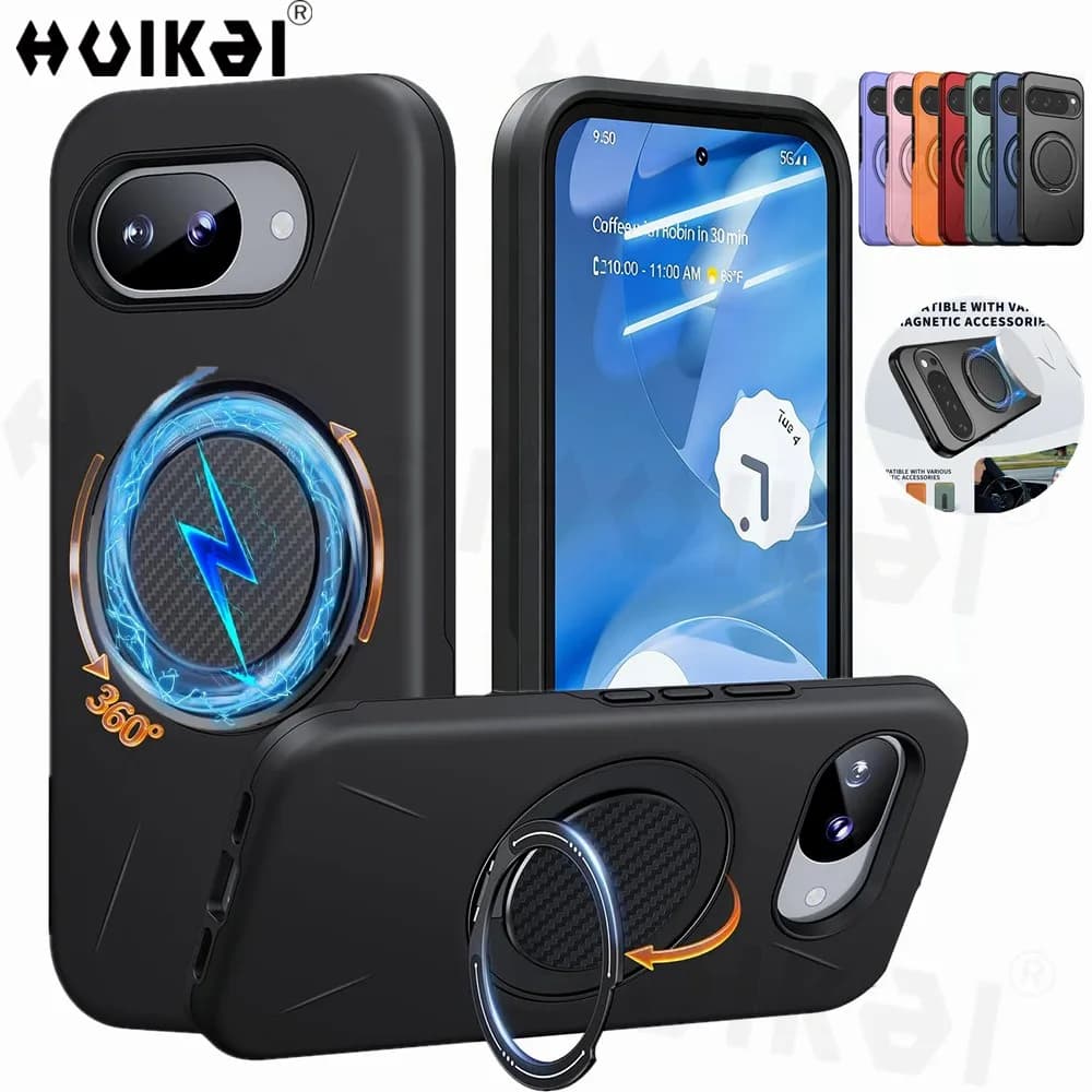 Protective Case Double-layer Magnetic Shoe with Support Ring and Stand for Google Pixel 10A, Pixel 10 Pro XL, Pixel 9 Pro XL, Pixel 9 Pro XL, Pixel 9