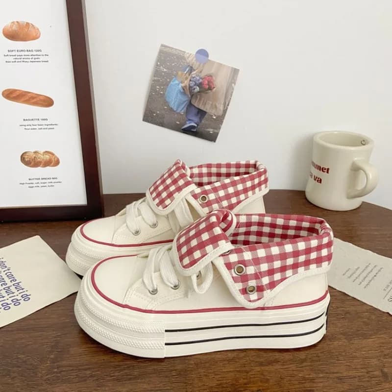Scarpe da donna autunnali alla moda con fibbia, in tela, stivaletti alti in denim strappato, con lacci, per ragazze e studentesse, sneakers con suola spessa
