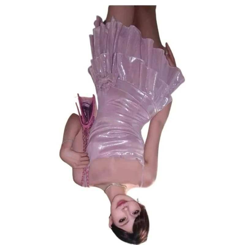 Costume da bagno intero o due pezzi da donna alla moda, sexy, rosa-argento brillante, modellante, che copre la pancia, per l'estate 2026