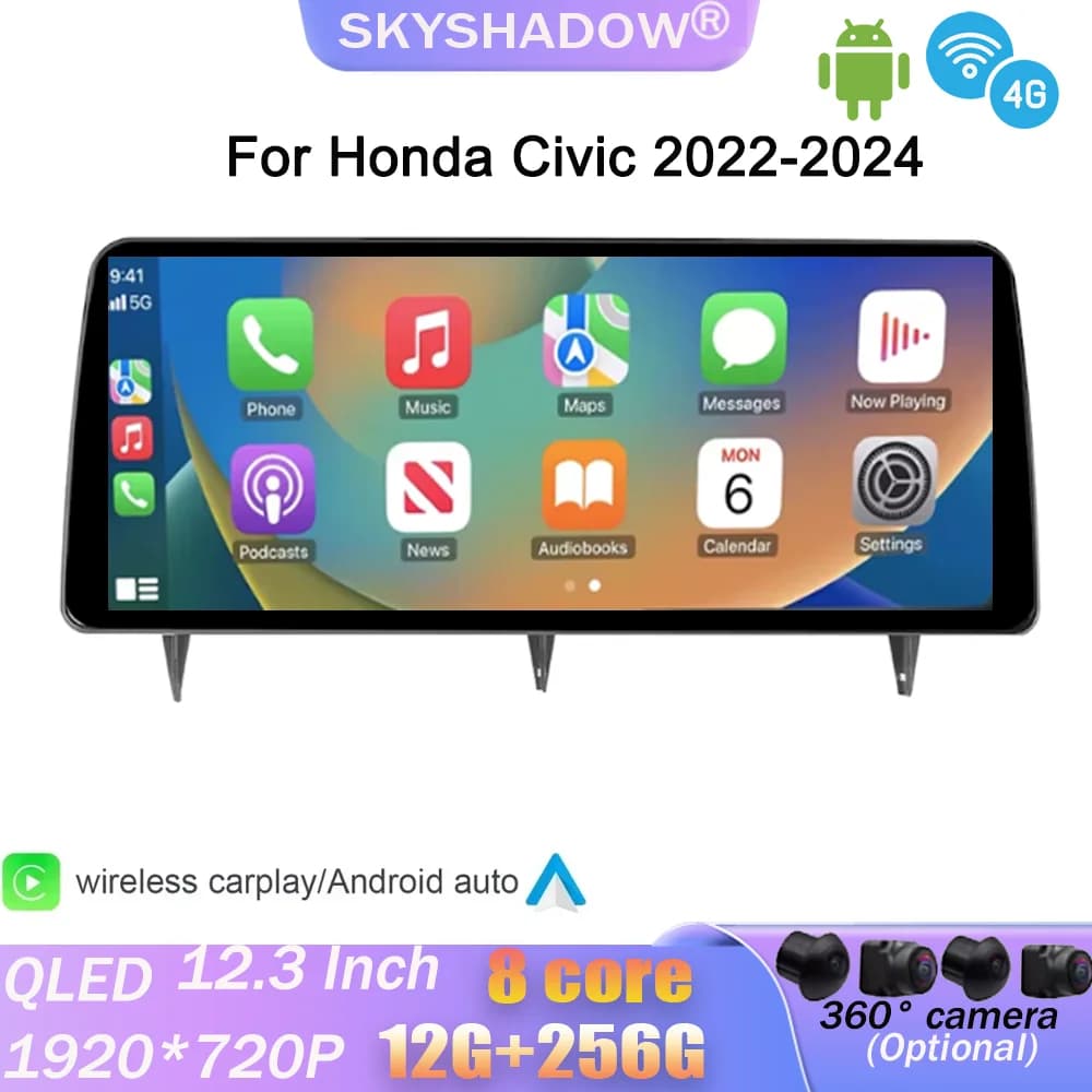 Per Honda Civic 2022-2024 CarPlay Android Autoradio Navigazione GPS 4G WiFi Bluetooth DSP RDS Stereo Lettore Radio Multimediale