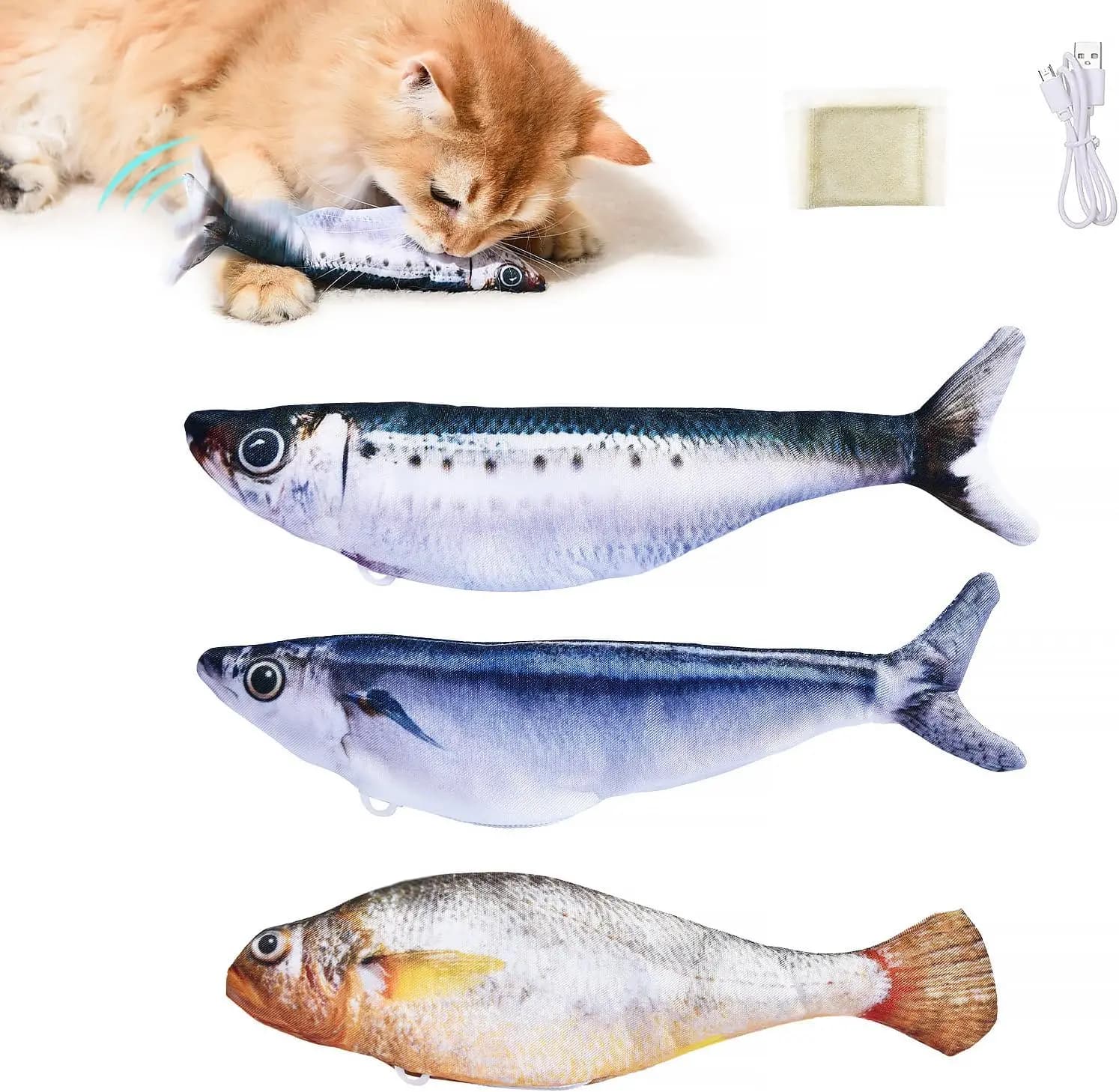 Petgravity Giocattoli per Gatti a Forma di Pesce Realistico che Sbatte le Ali, Confezione da 3, Giocattoli Interattivi per Gatti di Tutte le Razze, 3 Pezzi con Movimento Attivato dal Tocco
