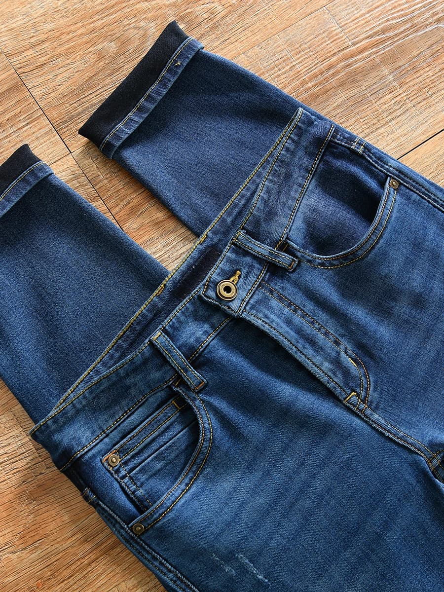 Casual Washed Slim Fit Men's Jeans Spring Season Comfortable Unconstrained Cotton Polyester Blend Youthful Trend Zipper Closure