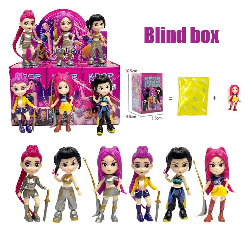 6Pcs/set Random Blind Box Huntress Squad Anime Figure Toys Q Version Derpys Tiger Rumi Mira Zoey Sussy Figurine Doll Fans Gifts