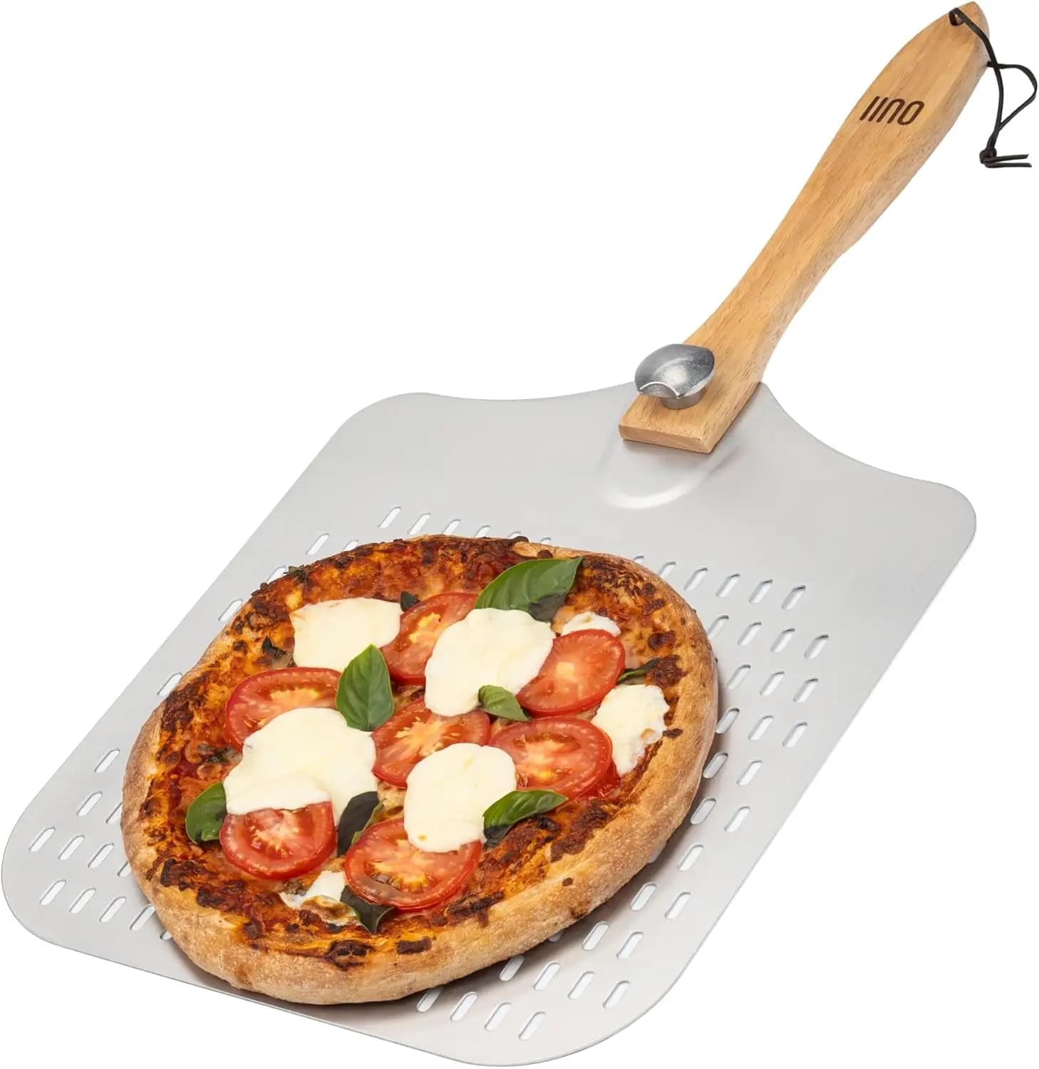 Pala per Pizza in Alluminio Perforato 16x14 Pollici con Manico Pieghevole in Legno per Pizze Grandi, Accessori per Forno