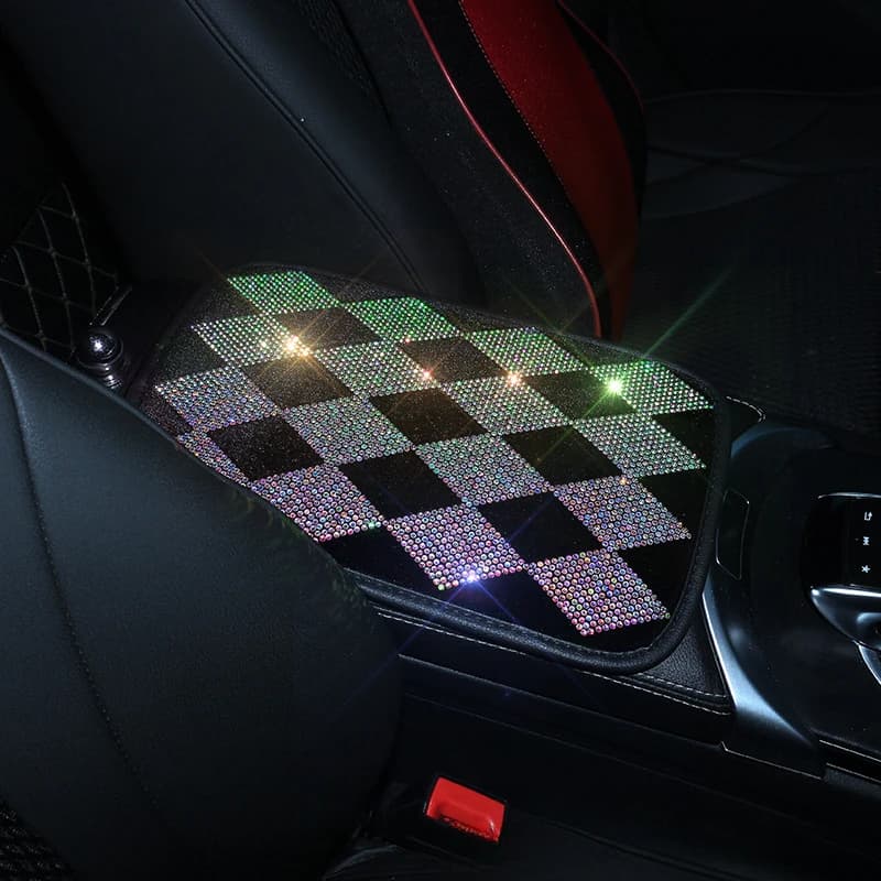 Diamond Crystal Car Arm Pillow Cover Central Leather Console Rhombus Support for Auto Seat Box Protection