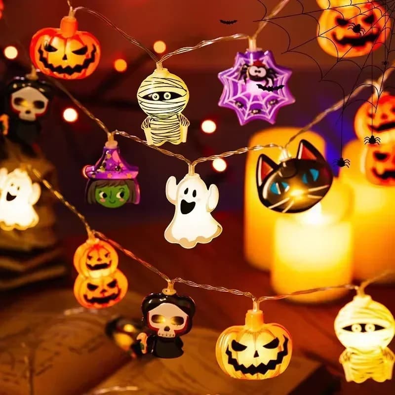 Halloween 1.5m 10 LED Battery Powered String Lights With Ghost Witch Cat Pumpkin Spider Web Skeleton Mummy Pirate Shape Indoor