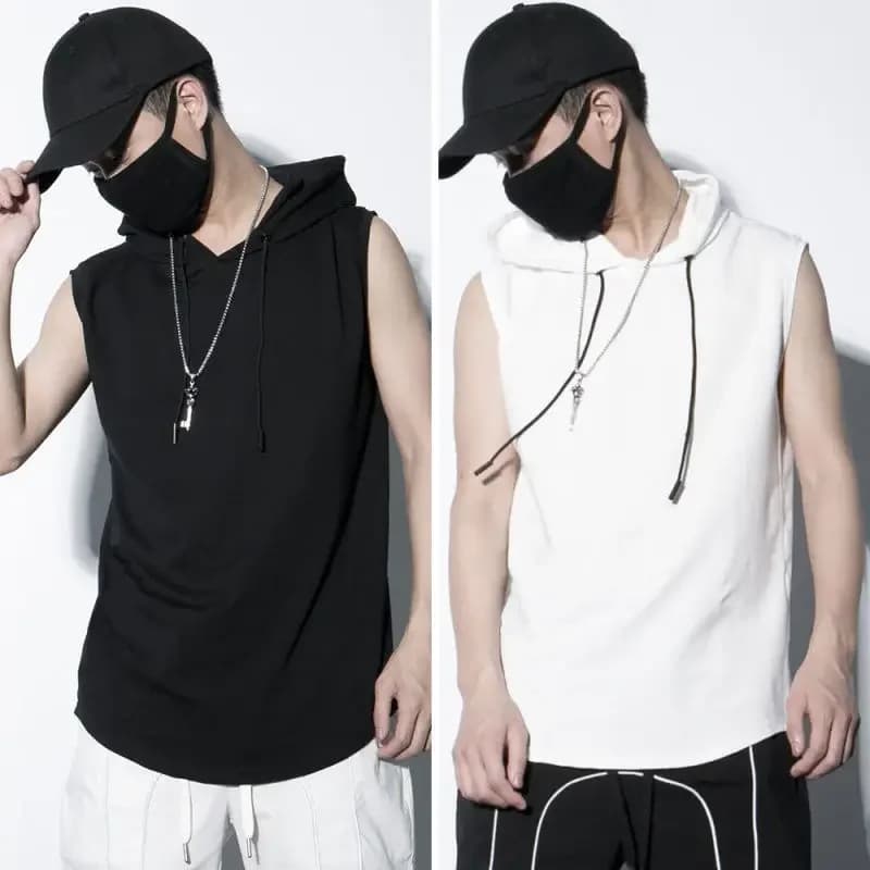 2025 Estate Nuovi Uomini di Moda Abbigliamento Sportivo Palestra Fitness Jogging T-shirt senza maniche con cappuccio Allentato Grande Top confortevole