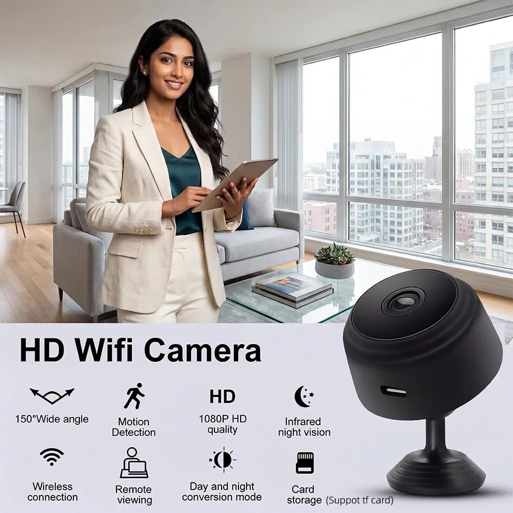 Mini Telecamera Intelligente WiFi, Monitoraggio Remoto Wireless, Rilevamento Movimento, Telecamere di Sicurezza e Sorveglianza 2.4G, Videocamera IP 1080p
