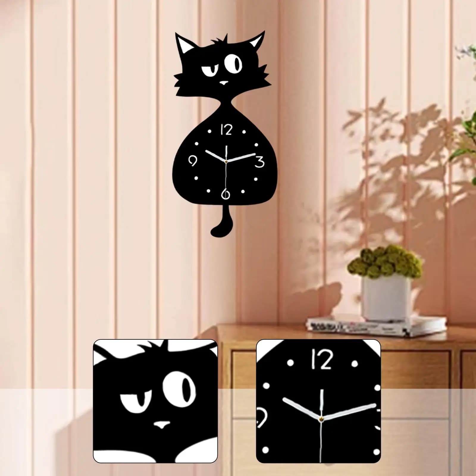 Orologio da parete per gatti con coda oscillante Orologio decorativo a pendolo carino Ornamento da parete silenzioso per cucina Sala da pranzo interna Soggiorno