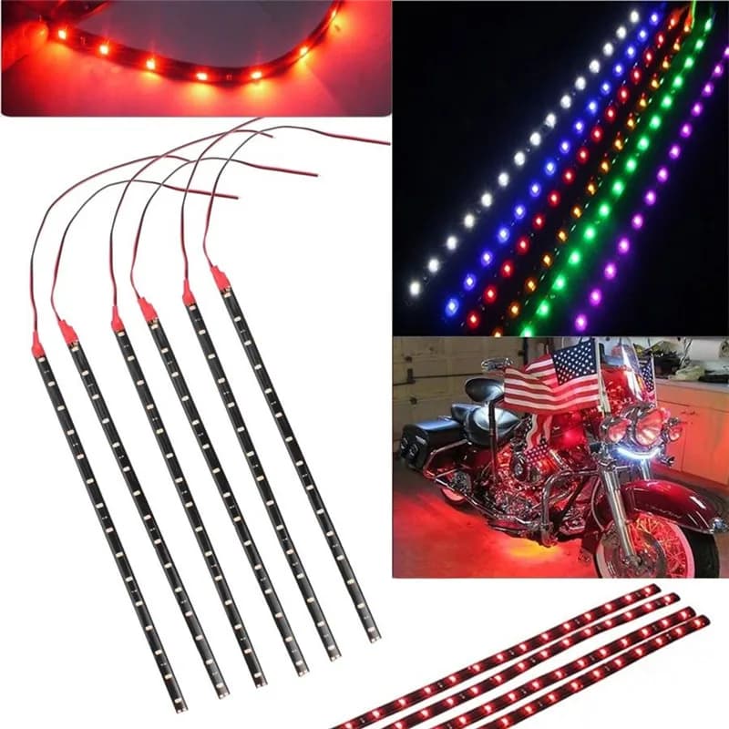 6PCS Waterproof 15 SMD DC 12V Motor LED Strip Underscow Light for Car Motorcycle