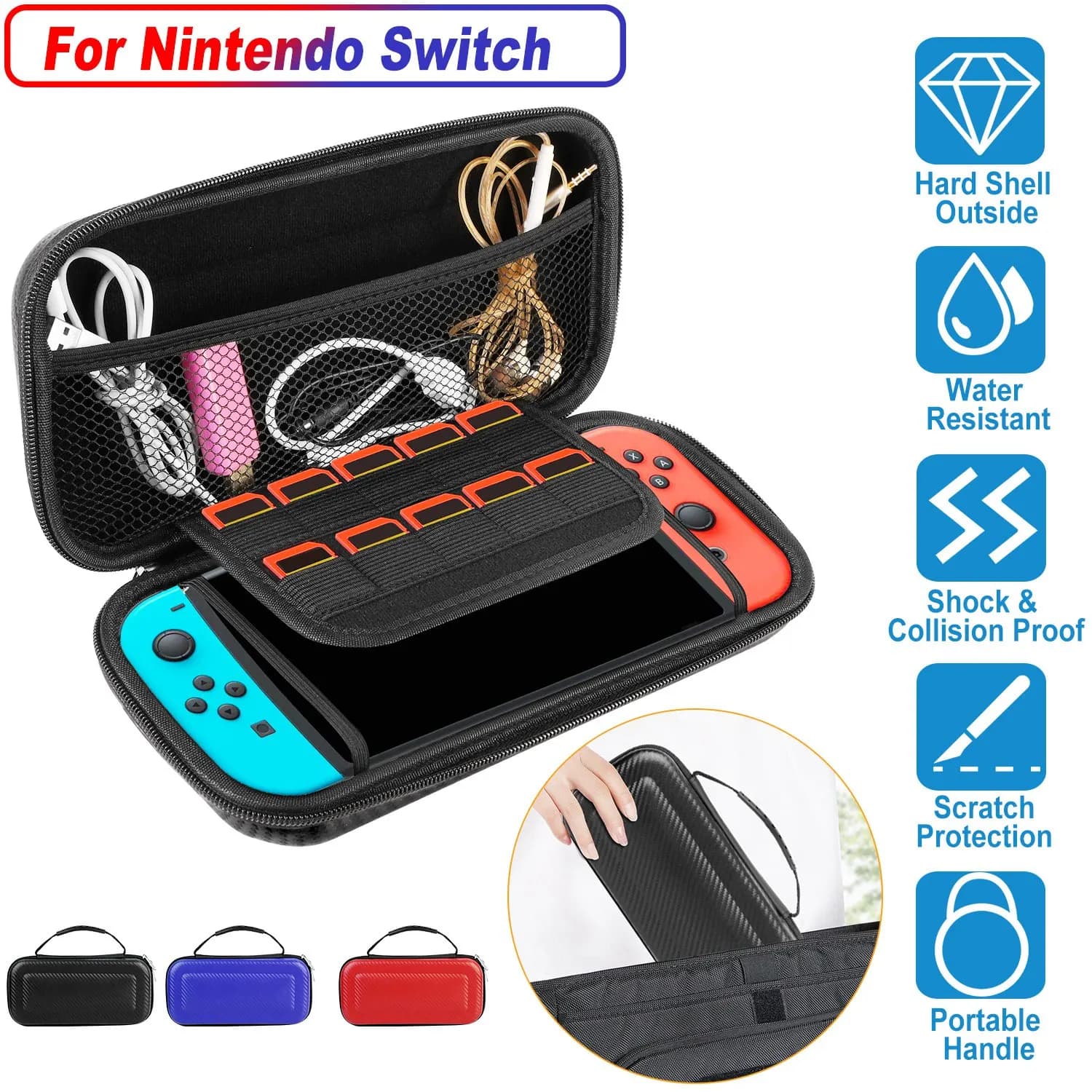 Portable Hard Carrying Case for Nintendo Switch Protective Travel Bag Pouch with 10 Game Slots Shell - Fast US Delivery
