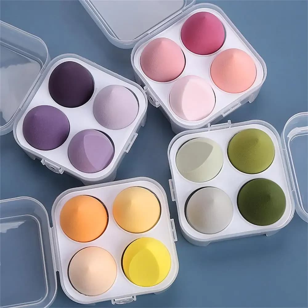 Spugne per trucco confezionate/scatolate da 4 pezzi (frullatori di bellezza), frullatori applicatori per fondotinta e crema a doppio uso asciutti e bagnati