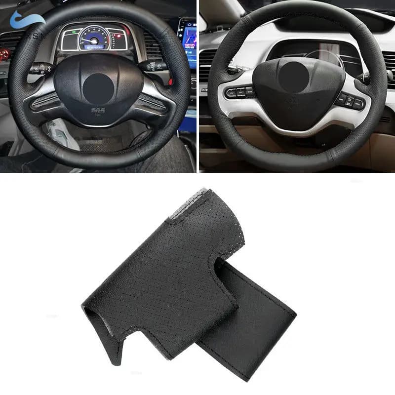 Per Honda Civic 8th 2006 2007 2008 (2 razze) Interni auto in pelle traforata cucita a mano Coprivolante Decor Trim Nero
