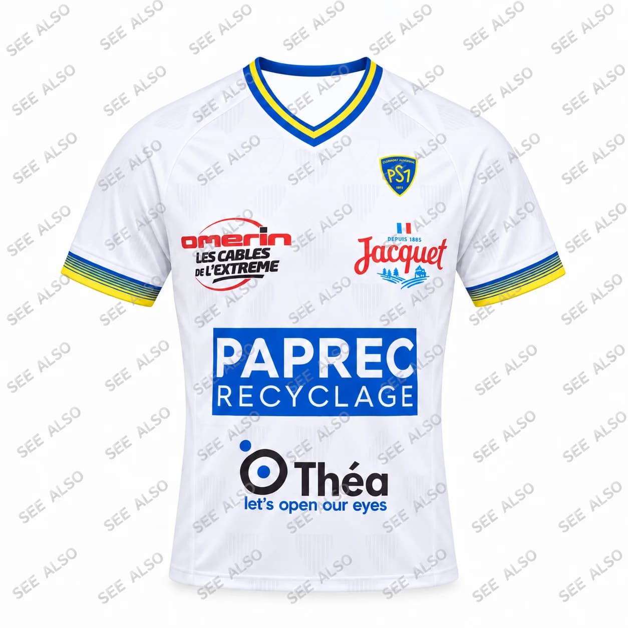 26/27 Men Women Kids ASM Clermont Auvergne Away Rugby Jersey White Blue Yellow Trim V Neck Short Sleeve Fan Sport Training Top
